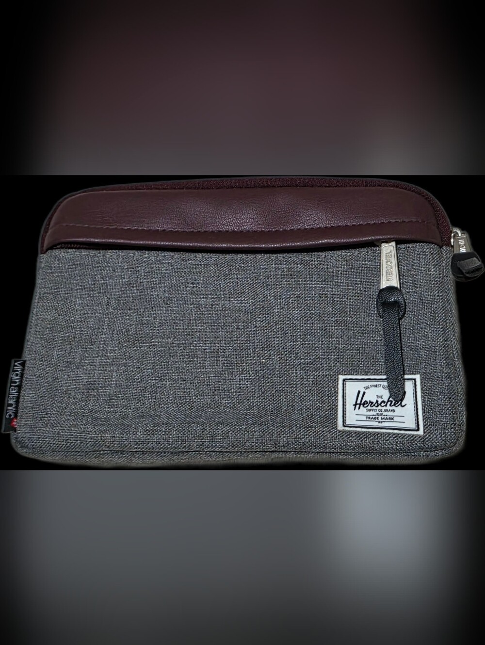 Canvas Tioletry Bag in Dark Gray with Brown Trim